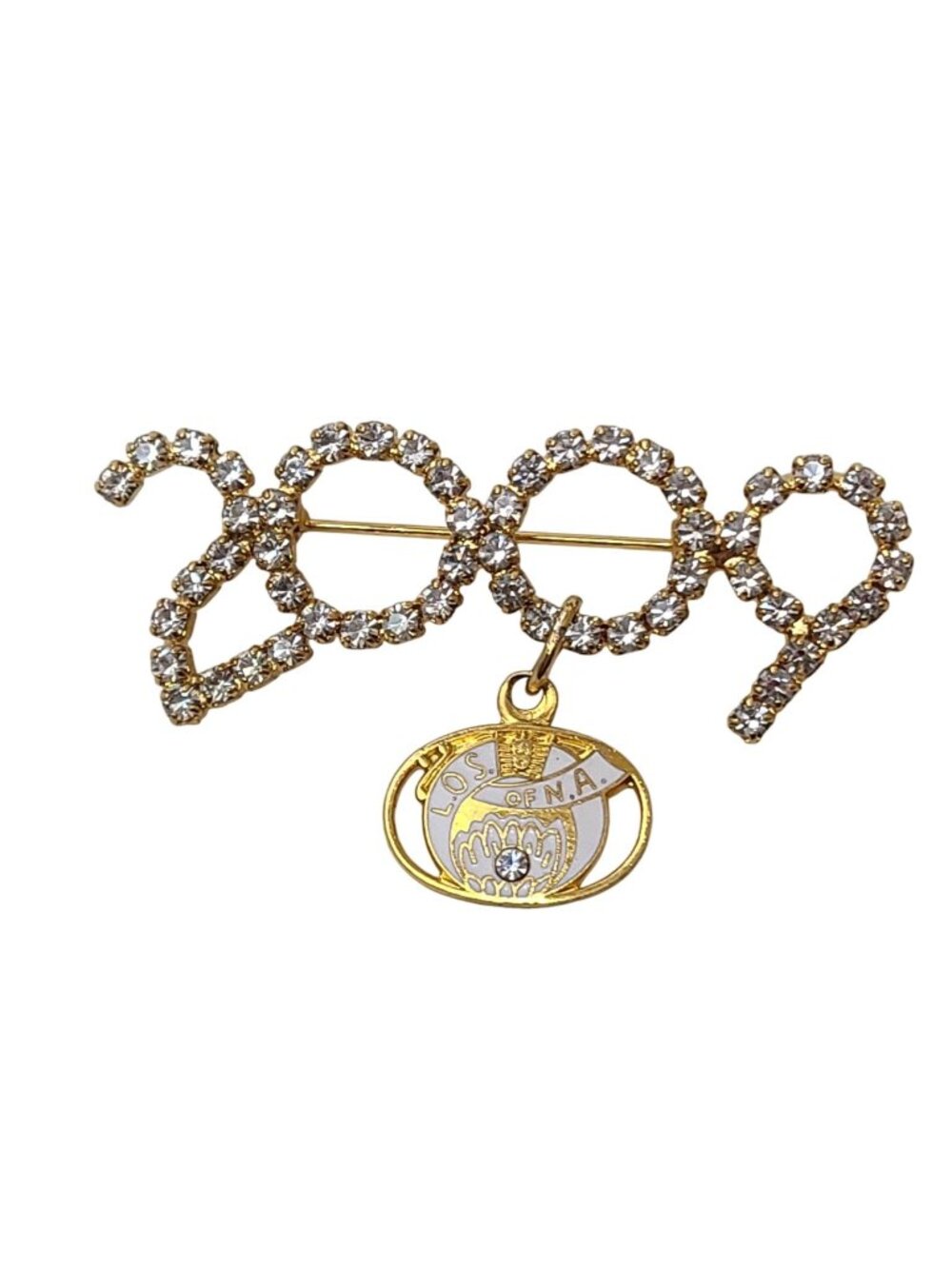 2009 LOSNA Ladies Oriental Shrine Rhinestone Brooch Pin Gold Tone Enamel Charm